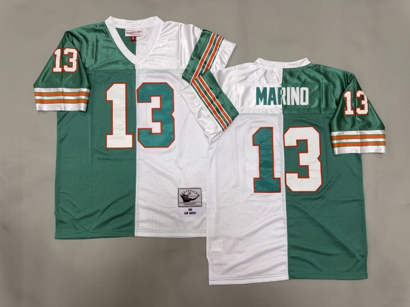 Men 2025 Miami Dolphins 13 Marino white green Throwback Limited NFL Jersey style 001